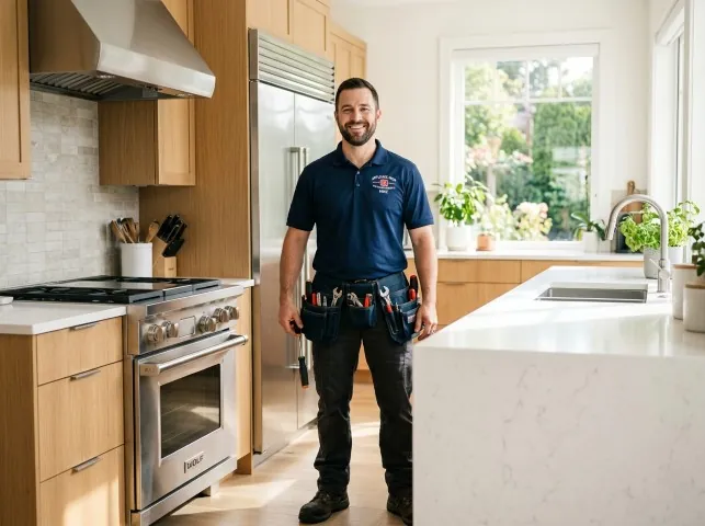 Appliance Repair Hero technician in a Burlington, NJ kitchen after an appliance repair